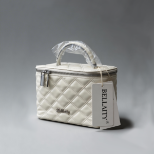 BELLAITY White Quilted Vegan Leather Bucket Bag Lunch Box Style Handbag